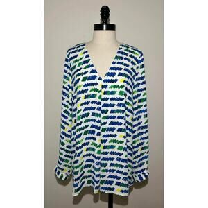 VINCE CAMUTO Multi Color V-neck Polyester Career Blouse Top Shirt Womens L